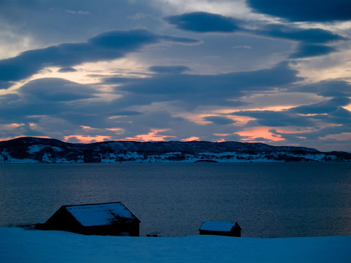 Overcast sunset in a winter landscape