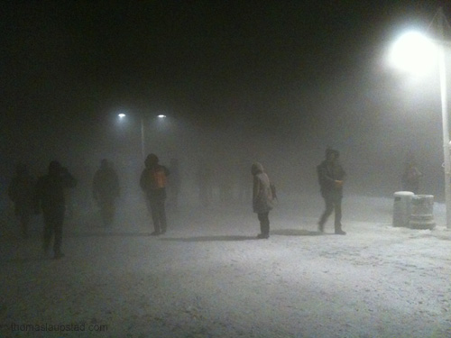 Going to work in Norway - Sea smoke on the pier