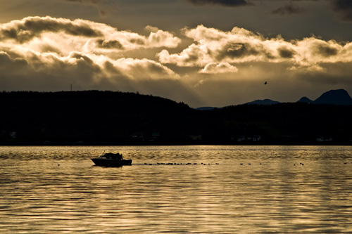 Picture of fishing boat out on the ocean in northern Norway